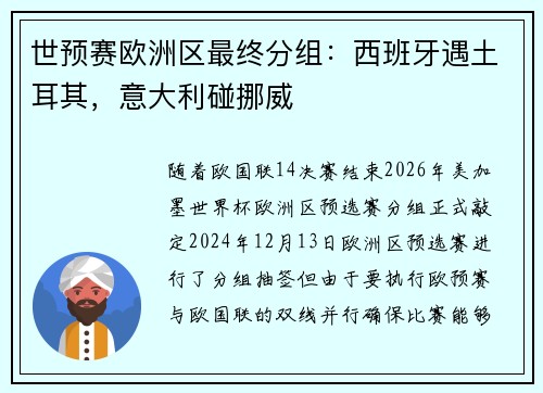 世预赛欧洲区最终分组：西班牙遇土耳其，意大利碰挪威